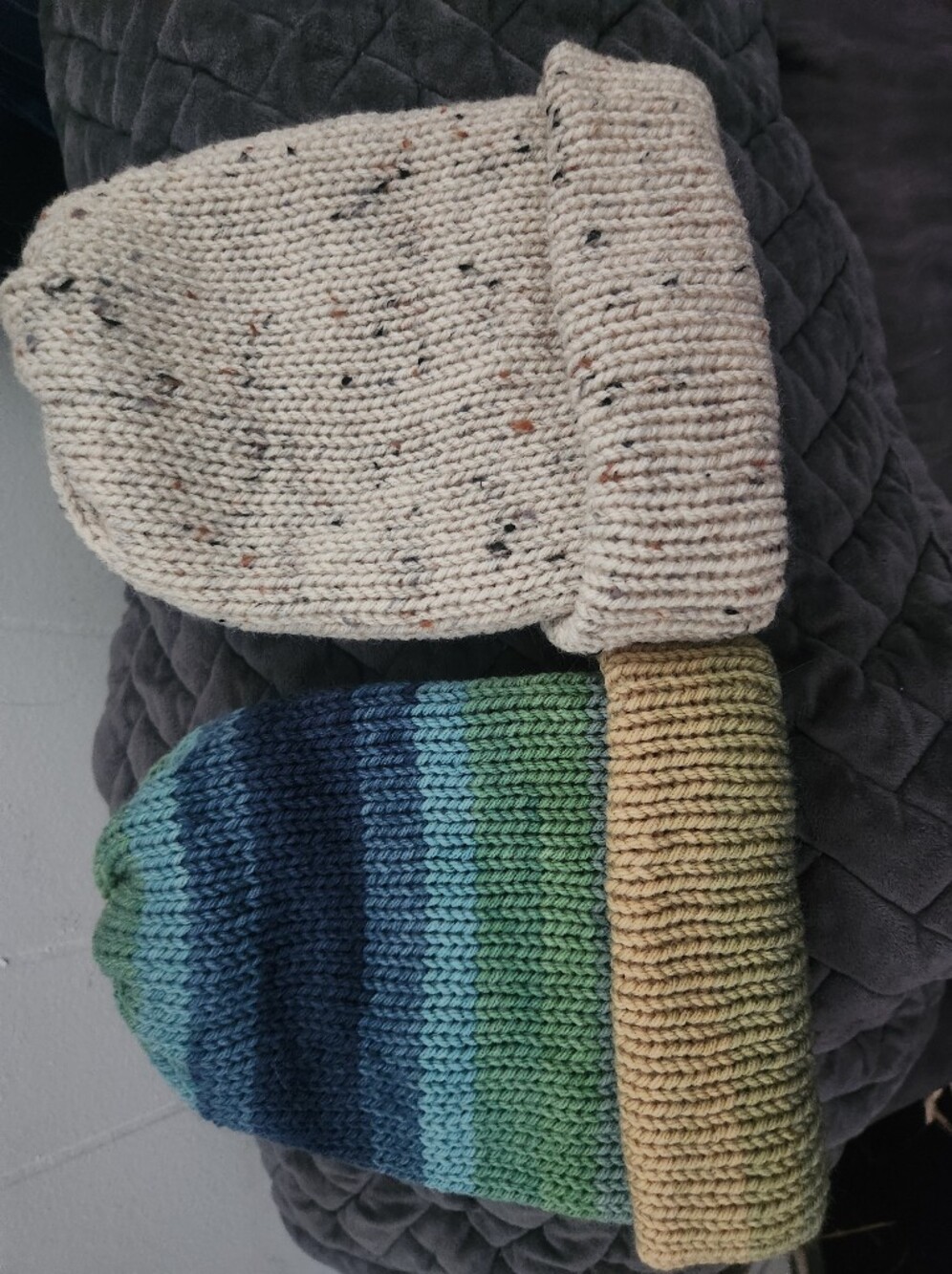 Brand NEW w/tags! Hand Knitted Beige Speckled & Multicolor Beanie Hats